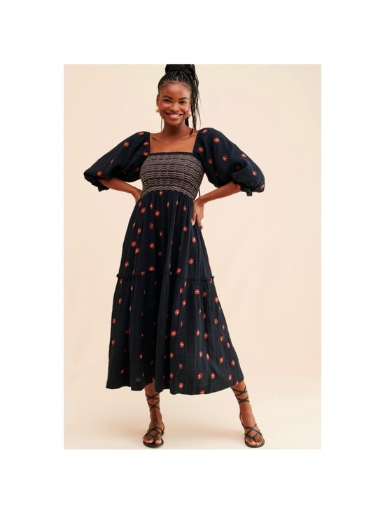 Free People Dresses & Skirts - Free People Dahlia Floral Off-Shoulder Dress - Navy - Large